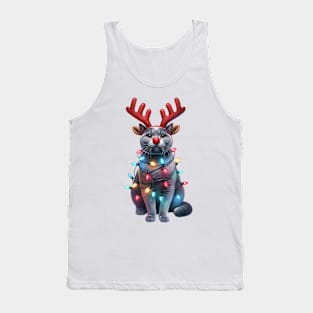 Christmas Red Nose Russian Blue Cat Tank Top